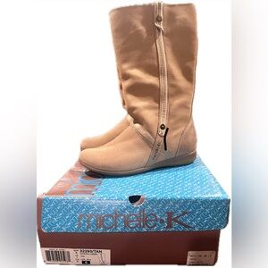 Michelle K tan suede & leather mid calf boots SZ 6 M NIB